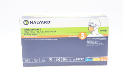 Halyard 28797 Fluidshield 3 Fog-Free Procedure Mask, Level 3, Orange - Box of 40